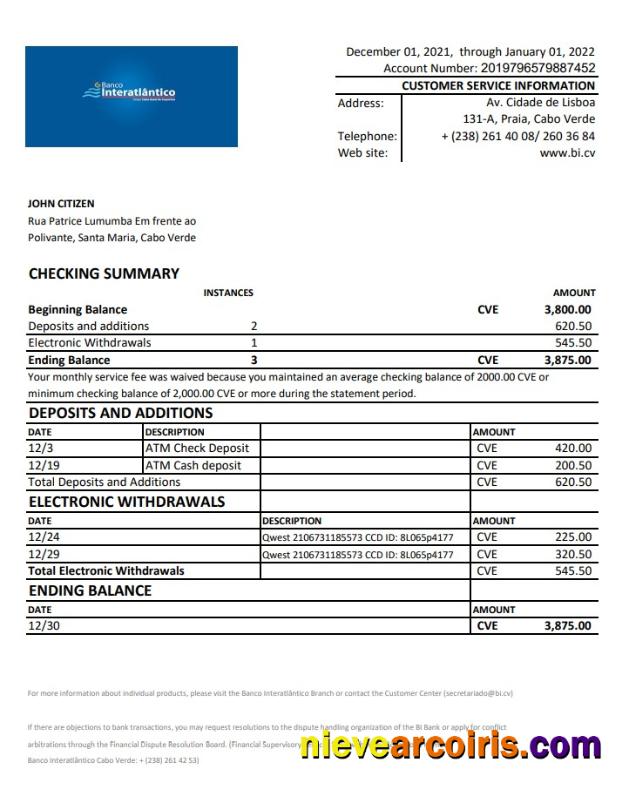 Cabo Verde Banco Inter-Atlântico bank statement